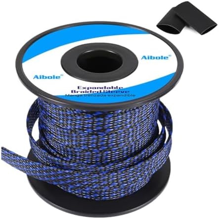 100Ft-3/8inch PET Expandable Braided Wire Sleeving,Wire Loom Cable Sleeve for TV,Computer,Home Theater,Automotive,Home Industrial,Electrical Wires,Chemical,Protect Cat from Chewing Cords,BlackBlue