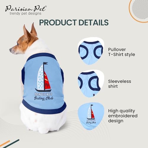Parisian Pet Dog Shirt – 100% Cotton Shirts for Large Dogs – Nautical Sleeveless Puppy Vest – Lightweight and Breathable Pet Apparel – Pullover Summer Dog Clothes - Stretchy Funny T Shirts for Dogs