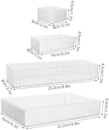10pcs Plastic Drawer Organizer Bins Set with 4 Sizes, Stackable and Removable Dividers, Raised Edges, Easy to Pet Storage Trays for Vanity, Bathroom Counter, Cosmetics and Nail