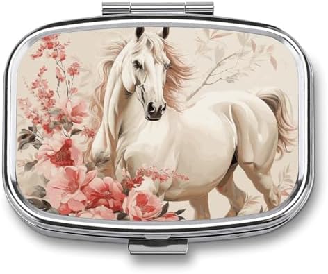 Pill Organizer, Portable Pill Box, Travel 7 Day Pillcase Horse Image Medicine Organizer 2 Compartments Medicine Container for Vitamins, Medications, Fish Oil and Supplements