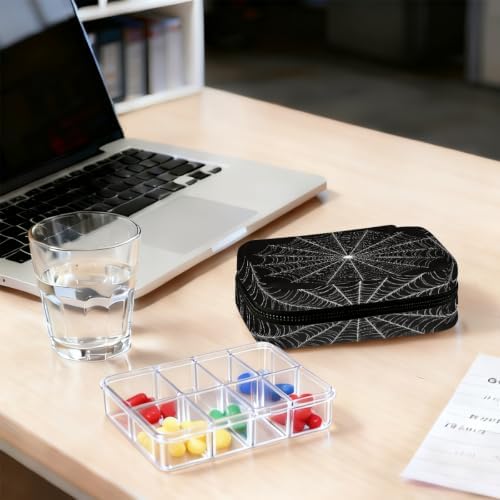 Travel Pill Organizer Black White Spider Web Small Pill Case