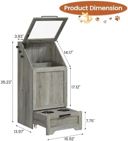 Elevated Dog Feeding Station – 2 Bowls, Storage Cabinet, Gray