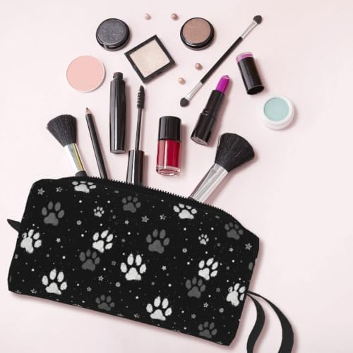 Vintage Pet Paw Print Makeup Bag for Women with Wrist Strap | Durable 600D Oxford Fabric, Impact-Resistant & Compact, Travel Cosmetic & Makeup Organizer for Gym & Daily Use
