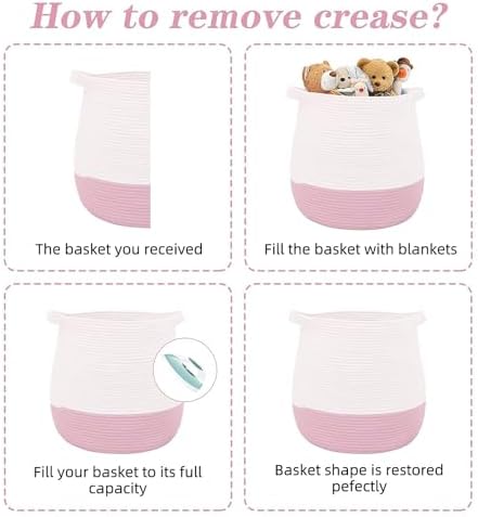 Large Cotton Rope Basket, Woven Storage Basket for Toy, Laundry and Blanket Organizer, Round Hamper Basket with Handles for Kid's Room 17.7"x16.9"