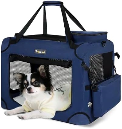 Large Cat Carrier for Cats Collapsible Soft Pet XL Crate for Large/Medium Cats 15lbs+ Car Travel Portable Bag with Water Bottle Slot Ideal for Long Trips (Blue, 20.0"L x 14.0"W x 14.0"H)