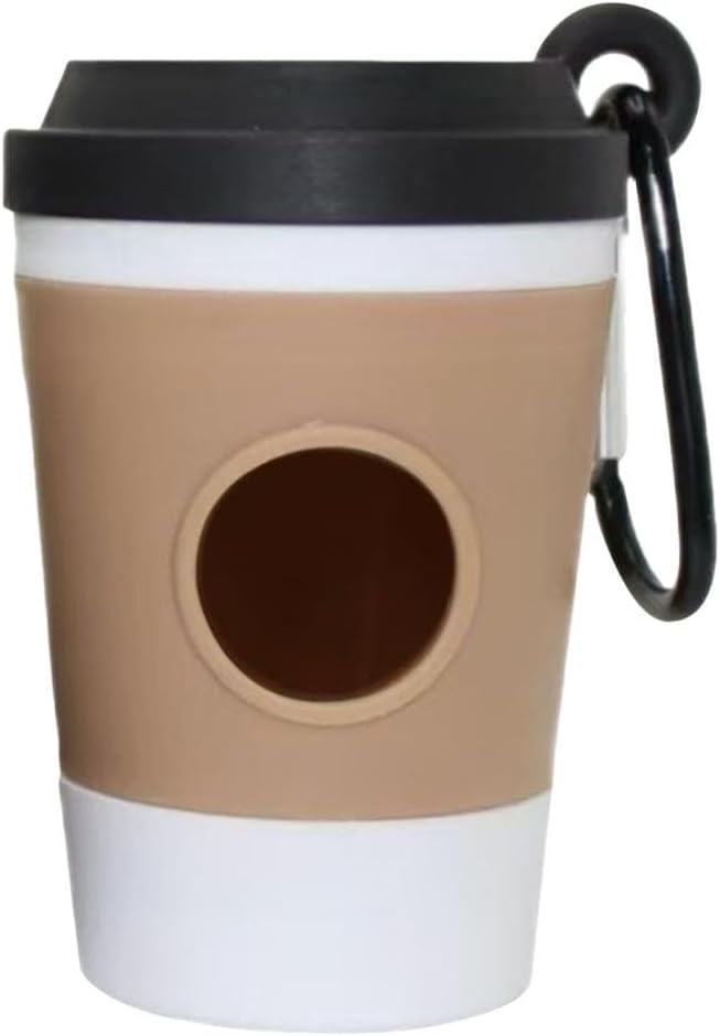 Dog Poop Bag Holder, Coffee Cup Design Dispenser with Carabiner Clip, Portable Waste Bag Carrier for Dogs & Cats, Hands-Free Leash Attachment for Walking, Hiking, Travel, Pet Waste Organizer (Black)