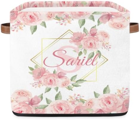 Personalized Storage-Bins with Handles Flower Storage-Baskets for Organizing Collapsible Toys-Storage-Box for Girls-Gifts