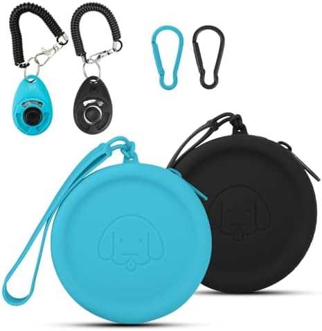 Silicone Dog Treat Pouch Small Bag,2PCS Pet Walking Bag for Dog and Cat,Pocket Size,Easy to Clean, Odorless, Zipper Design,Moisture-Proof,Travel Walking Bag,Portable Training Bag(Lake Blue&Black)