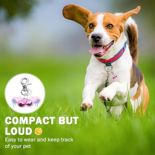 SCENEREAL Bells for Dog Collars - 2 Pack Pet Hanging Ring Bell Accessories for Dog & Cat, Pet Pendant Collar Charm with Heavy Duty Snap Clips, Sliver Bells for Tracking and Training Christmas Gift, Pink+Pink