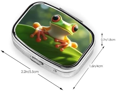 Pill Box 2 Compartment Medicine Pill Case for Pocket or Purse Mini Metal Pill Holder Cute Frog Pill Case Vitamin Organizer Portable Travel Pill Container to Hold Supplements Vitamins