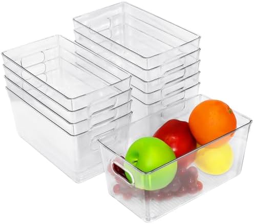 10 Pack Clear Plastic Storage Bins,Pantry Organizer Bins with Handles