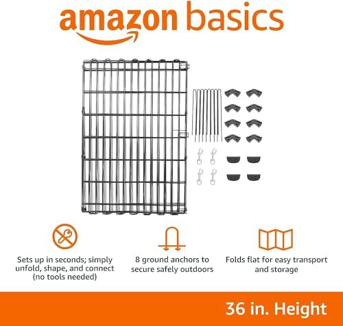 Amazon Basics Portable Foldable Octagonal Metal Exercise Dog Playpen, Indoor/Outdoor Pet Fence, No Door, 8 Panels, Medium, 60 x 60 x 36 inches, Black