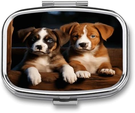 Puppies Dogs Pets Animals Pill Case 2 Compartments Small Pill Box with Mirror Square Medicine Travel Pill Organizer Pocket Purse Medicine Vitamin Organizer for Fish Oil, Supplements