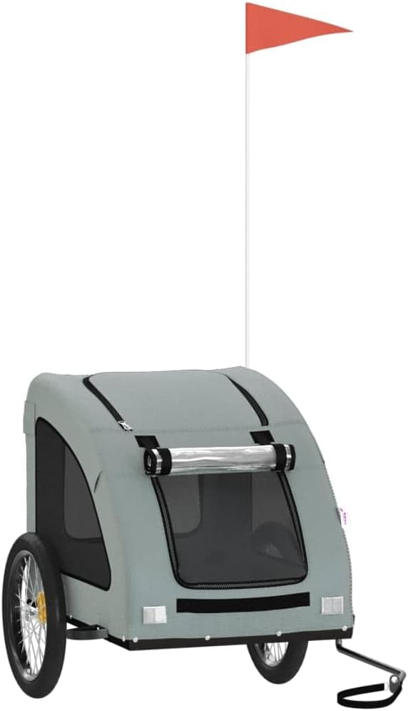 Pet Bike Trailer for Small Dogs, Foldable Bicycle Cargo Trailer with Iron Frame and Oxford Fabric, Includes Mesh Windows, Reflectors and Flag for Safety
