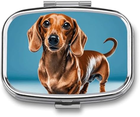 Dachshund Weiner Pet Dog Pill Organizer with Mirror 2 Compartments Waterproof Pill Case for Purse Pocket Non-Slip Grip Travel Medicine Organizer Container Box for Vitamin Fish Oil Supplement