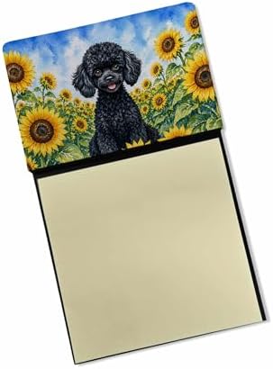 Caroline's Treasures Black Poodle in Sunflowers Watercolor Sticky Note Holder Refillable Dispenser Desk Accessory 3x3 Pad Gift