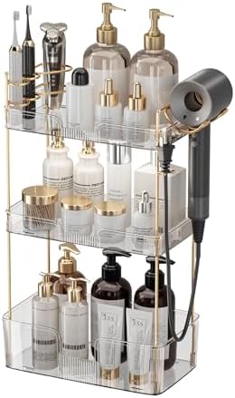 YCIA&DONE Luxury Bathroom Counter Organizer, Large Makeup Organizer Countertop, Shelf Organizer, Vanity Tray, Easily Assemble for Bathroom Organizers and Storage, Undersink, Cabinet, 3 Tiers Clear