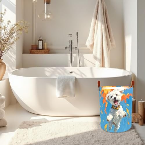 Laundry Basket 15.7x19.7 in White Puppy Autumn Hamper for Bedroom