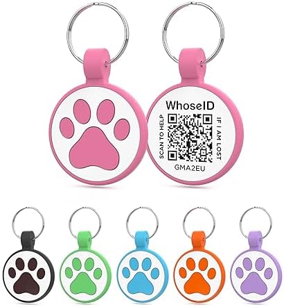 QR Code Cat Tag, Modifiable Pet Online Profile Page, Multiple Emergency Contact, Silent Silicone, Lightweight, No Jinging, Collar Accessories, QR Cat ID Tag (Small Breeds - 1", Rose)