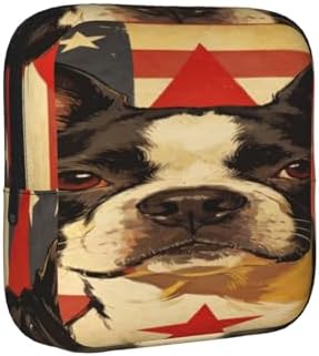 Reusable Menstrual Cup Pouch Boston Terrier On American Flag, Compact Polyester Period Bag, Multifunctional Storage Organizer for Purse and Travel