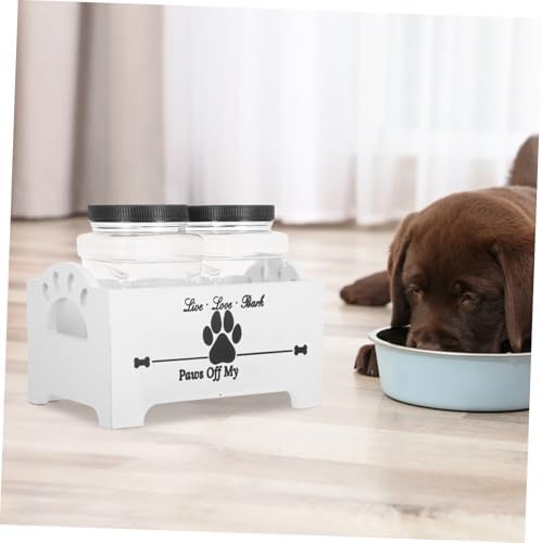 BESPORTBLE 1 Set Dog Food Storage Box Dog Treats Food Jar Container Treat Container for Countertop Crate Storage Organizer Treat Container Holder Tabletop Bin Wooden White
