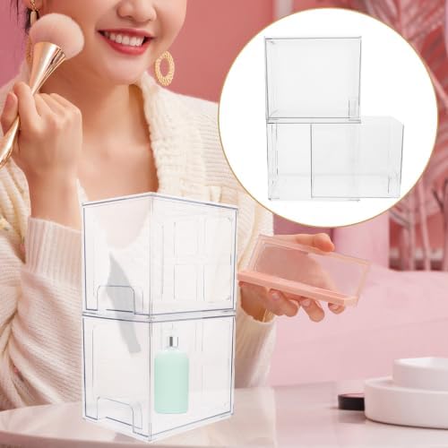 Makeup Organizer Box with Drawers, Large Storage Capacity 2 Pcs Pet Cosmetic Storage Container, Easy to Clean Desktop Cosmetic Organizer for Vanity or Bathroom
