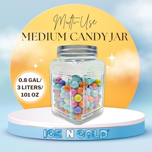 ICE N COLD 3-Liter Glass Storage Jar – 0.79 Gallon, 101 Oz, with Brushed Aluminum Lid (1)