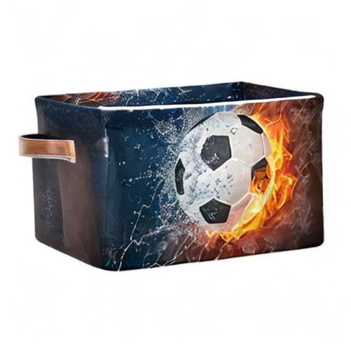 AUUXVA SEULIFE Football Soccer in Fire Water Foldable Storage Basket, Large Collapsible Organizer Storage Bin Cube Toys Storage Boxes with Handles for Bathroom Kids Nursery Closet Storage, 1 Pack
