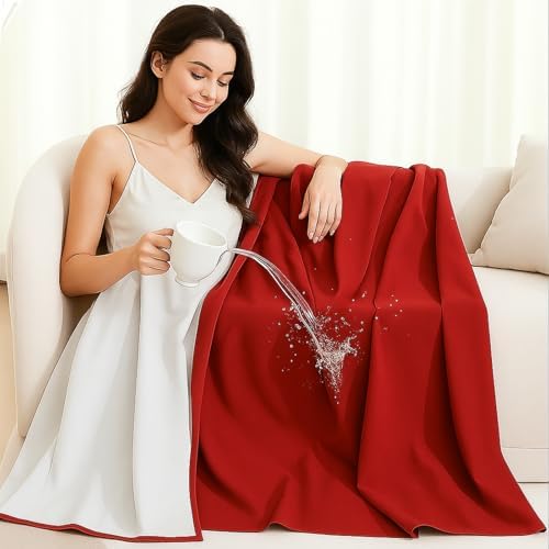 Tisancy Waterproof Bed Blanket Throw Size 55'' x 78'' Red Polyester, TPU Waterproof Film Mattress Protector Mat with Storage Bag for Bed Cover