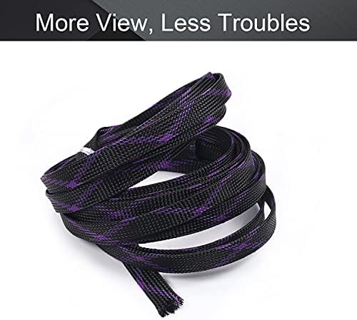 Bettomshin 1Pc 16.4Ft(5m) Cable Management Sleeve, 1/2"(12mm) Width PET Black & Purple Cord Protector, Wire Loom Tube Insulated Split Sleeving for USB Cable Power Cord Organizer Video Cable Hider