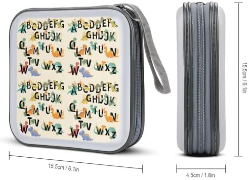 Hard Shell DVD Storage Binder Dinosaur, Holds 40 Discs, Portable Wallet with Carry Handle, Organizer for Car Home Office