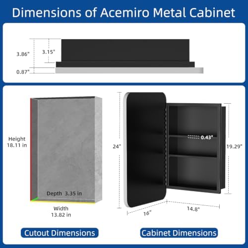 ACEMIRO 16x24 Inch Medicine Cabinet with Mirror Brushed Silver Metal Framed Recessed Bathroom Mirror Medicine Cabinet Wall Mounted