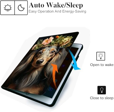 for Microsoft Surface Pro X/Pro X Plus-13 2019/2020/2021/2024 Tablet Case,Auto Wake/Sleep,Adjustable Stand Protective Cover - Floral Wreath Dachshund