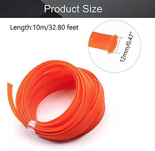 Bettomshin 1Pc 16.4Ft(5m) Cable Management Sleeve, 1/2"(12mm) Width PET Orange Cord Protector, Wire Loom Tube Insulated Split Sleeving for USB Cable Power Cord Organizer Video Cable Hider