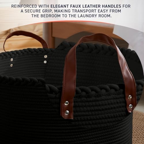XLarge Round Cotton Rope Storage Basket, 21x21x14, Black
