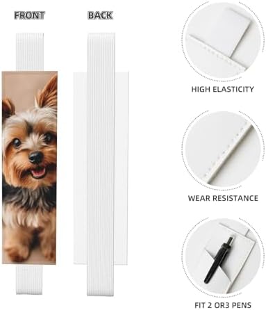 Cute Pet Yorkie Leather Pen Holder Bookmark with Elastic Band, PVC Notebook Pen Sleeve Case, Portable Pencil Pouch Bookmark