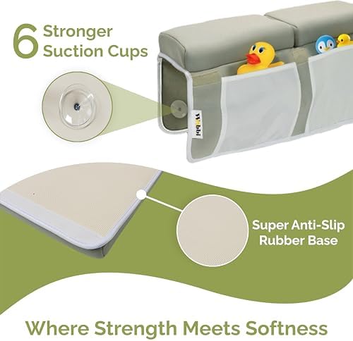 Wobbi Baby Bath Kneeler and Elbow Rest Pad Set | Extra Thick Memory Foam Support for Comfortable Bath Time | Non-Slip Suction Base | 4 Storage Pockets & Quick-Dry Design for Parents | Green