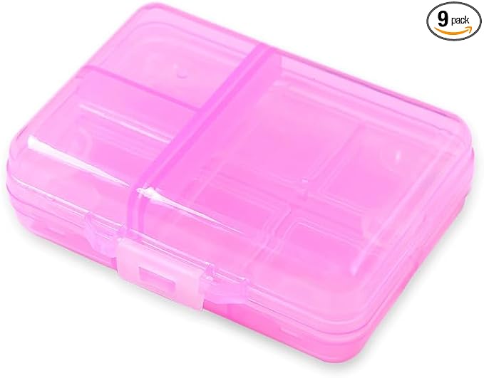 Airtight Pill Organizer Box, Large Size Daily Medicine Dispenser | Home Travel Essential Supplement Holder Pill Reminder, Portable Weekly Vitamin Fish Oil 9 Compartment Capsule Container, Pink