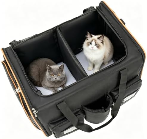 Large Foldable Wheeled Pet Travel Crate, Expandable 2 in 1 Rolling Double Style with Removable Divider, Durable Breathable Oxford for Multi-pet Daily Outings