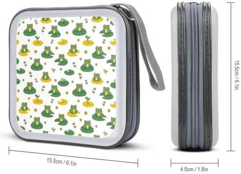 DVD Storage Binder for 40 Discs Cute Frogs, Hard Shell Protective Wallet with Handle, Portable CD Organizer for Car Travel