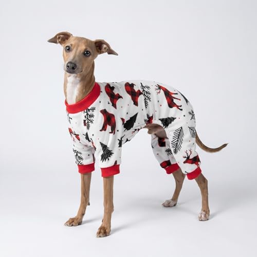 Fitwarm Reindeer Dog Christmas Pajamas, Winter Doggy Clothes for Small Dogs Boy Girl, Fleece Dog Onesie with Feet, Holiday Pet Outfit, Black, White, Red, XXL