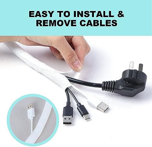 AGPTEK Cable Sleeve, 6.6ft - 1.35 inch Dog Cat Cord Protector for Pet,White