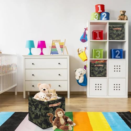 Personalized Storage Baskets for Organizing, Foldable Storage Bins with Handles Custom Cute Basket for Boys, Girls, Pet, Clothes, Blanket, Bedroom Nursery Toy Storage Gift,13 x13 x13 In, Camouflage
