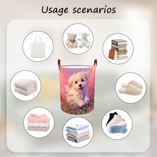 Laundry Basket 15.7x19.7 in Cute Puppy Floral Hamper for Bedroom