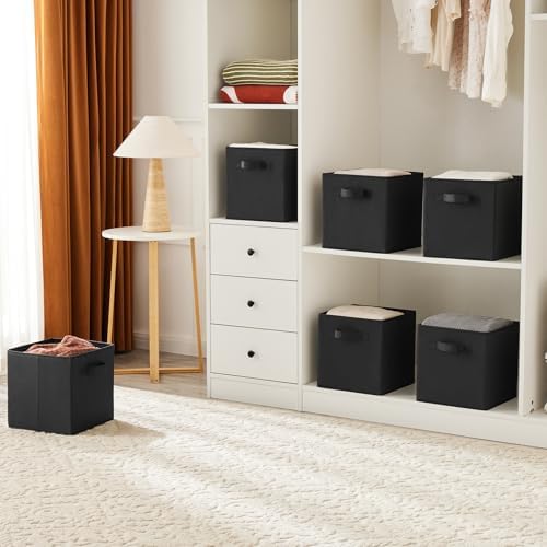 MAX Houser 6 Pack Foldable Fabric Storage Bins with Dual Handles, Black | 6 pack cloth storage bins with dual carry handles, Foldable Storage Cubes Organizer Baskets, ideal for home bedroom closet