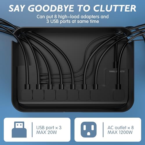 Power Strips with Cable Management Box, Surge Protector, Black | Cord Organizer with 8 Outlets 3 USB Ports Switch Control, 6.6 ft Plug Extension Cord, Charging Station for Dorm, Office, Home