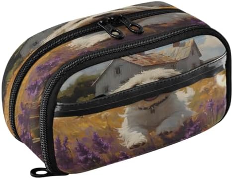 SUABO Pet Dog Oil Painting Pencil Case Large Pen Stationery Bag | Pencil Pouch Stationery Organizer with Compartments, Transparent PVC Layer, School Office Supplies for Kids Adults