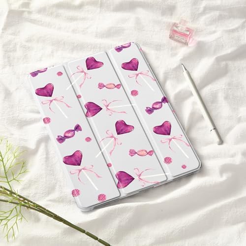 Cute Kawaii Lolipop Case for 11" iPad Pro(2024), Clear TPU Smart Stand Back Cover with Pencil Holder, Auto Wake/Sleep Foldable Shockproof Protective Case