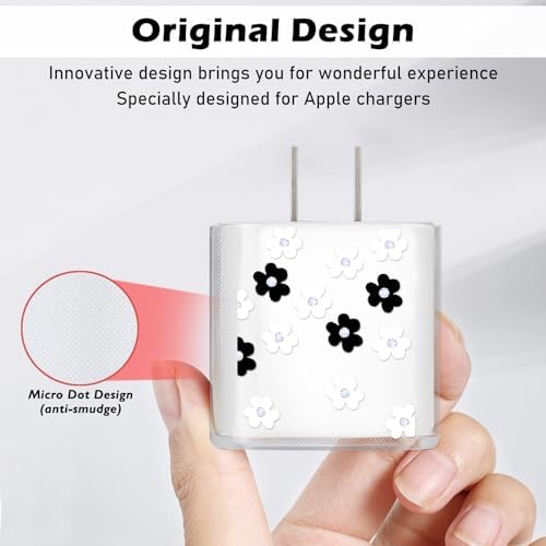 Cute Flowers Cable Protector for iPhone Adapter Charger,Kawaii Little Daisy Design, Soft TPU Clear Data Cable Case Data Line Cord Saver Charger Protective Case for iPhone 11 12 13 14 15 Pro Max