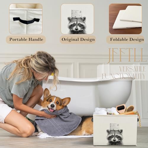 Funny Raccoon Bathroom Storage Bins Box, Raccoon Lovers Gifts, Black and White Cute Animal Storage Basket Laundry Hamper with Handle for Bathroom Clothes Vanity Undersink Home Organization